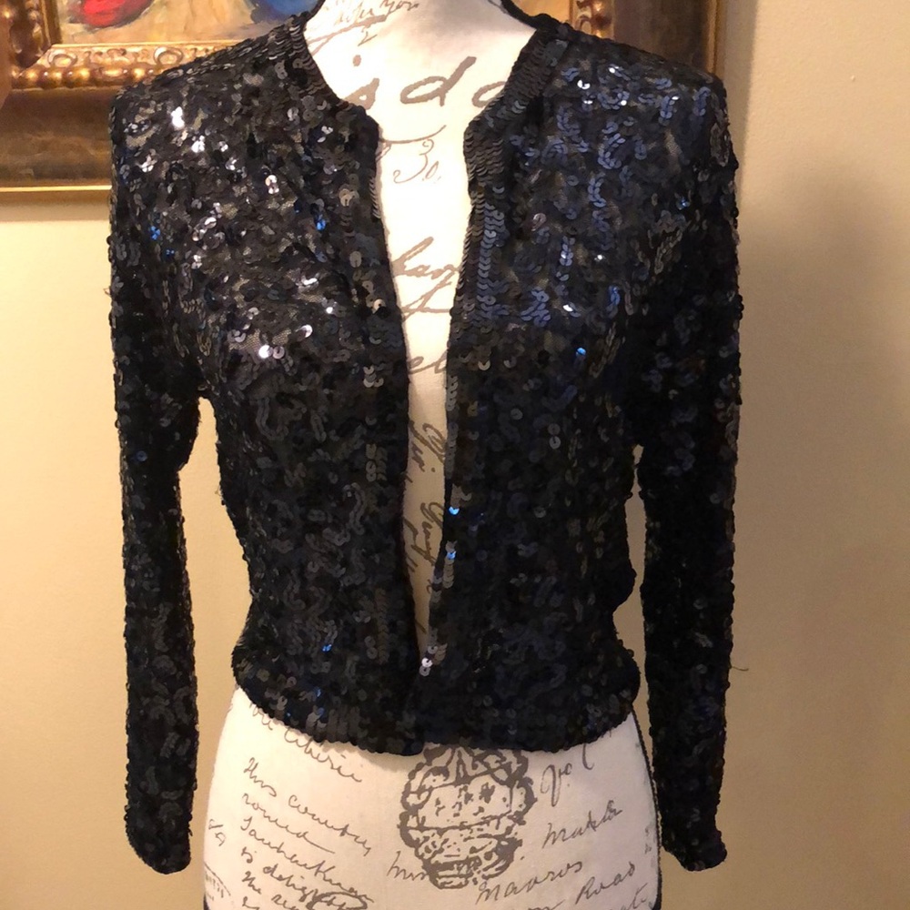 ⭐️Gold Hawk vintage cropped bolero sequins soft mesh long sleeve sweater jacket